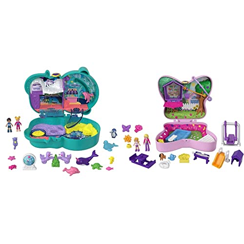 Polly Pocket-HCG16 Escenarios de Juego de Mini Muñecas, Multicolor (Mattel HCG16) & Cofre Patio Mariposa, muñeca con Accesorios, Juguete +4 años (Mattel GTN21)