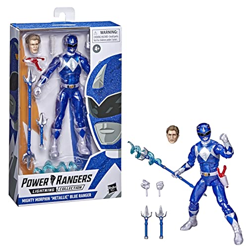 Power Rangers Lightning Collection Mighty Morphin - Figura de acción coleccionable de Ranger azul metálico de 6 pulgadas con accesorios
