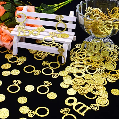 Prasacco 220 piezas de oro para mesa de boda, confeti I DO, anillo redondo de papel con purpurina, confeti, mesa de fiesta, decoración para boda, compromiso, cumpleaños, día de San Valentín