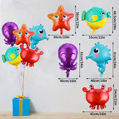 Prasacco 5 globos de animales marinos, decoraciones de fiesta bajo el mar, globos de agua, caballito de mar, estrella de mar, inflado, pez, cangrejo, pulpo, globo para cumpleaños bajo el mar,