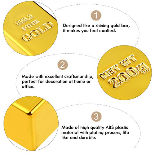 PRETYZOOM Juego de 3 lingote de oro de plástico brillante, diseño de ladrillos falsos, juguete para jugar en fiestas piratas, 6 x 2, 8 x 1, 7 cm