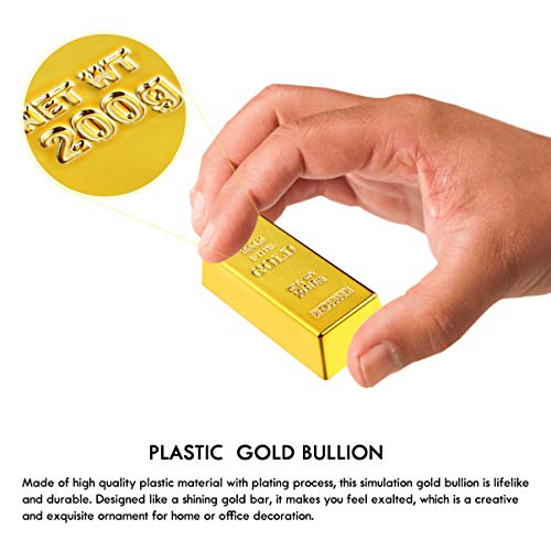PRETYZOOM Juego de 3 lingote de oro de plástico brillante, diseño de ladrillos falsos, juguete para jugar en fiestas piratas, 6 x 2, 8 x 1, 7 cm
