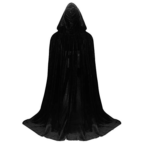 Proumhang Negro Capa con Capucha Terciopelo para Niños Disfraces de Halloween Disfraces de Muerte Disfraces de Vampiro Costume para Niñas Trajes de Navidad 100 cm