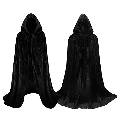 Proumhang Negro Capa con Capucha Terciopelo para Niños Disfraces de Halloween Disfraces de Muerte Disfraces de Vampiro Costume para Niñas Trajes de Navidad 100 cm
