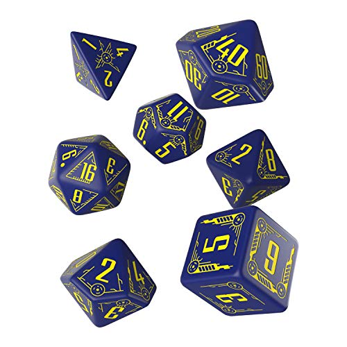 Q WORKSHOP Galactic Navy & Yellow RPG Ornamented Dice Set 7 Polyhedral Pieces
