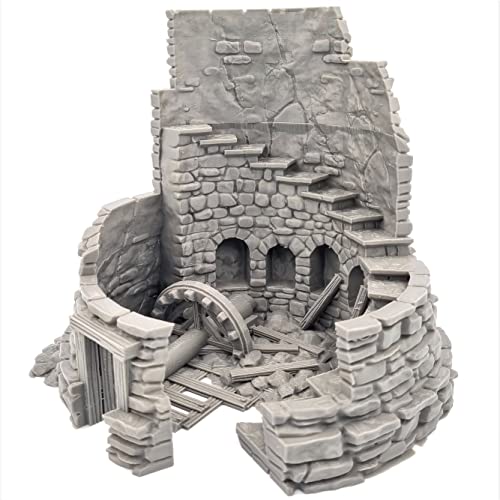 QP3D - Molino de viento medieval en ruinas - Fantasía Battle House Terrain Scenery para mesa y RPG 28-32 mm, miniaturas de juegos de guerra DnD D&D, impreso en 3D y se puede pintar