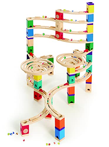 Quadrilla QUA-E6008 Wooden Marble Run Builder-Cyclone Wooden Safe Play-Smart Play for Smart Family-Quality Time Playing Together