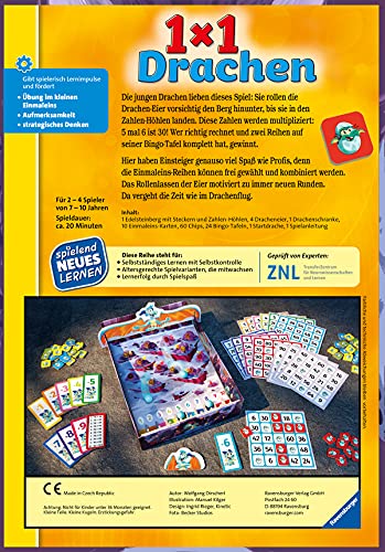 Ravensburger 24976 - Dragón 1x1 - Juego Educativo para niños, Juego de cálculo para niños de 7-10 años, para 2-4 Jugadores, Espacio de números 1-100, Tabla de multiplicar pequeña
