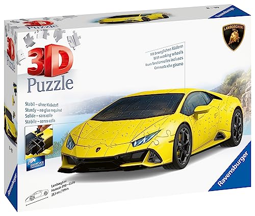Ravensburger - 3D Puzzle Lamborghini Huracán EVO amarillo, Vehiculos, 108 Piezas, 10+ Años