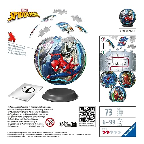 Ravensburger - 3D Puzzle Spider-Man, Puzzle Ball, 72 Piezas, 6+ Años