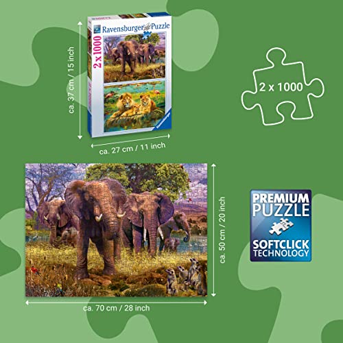 Ravensburger - Puzzle Animales de África, 2 Puzzle de 1000 pezzi, Puzzle Adultos, Exclusiva Amazon