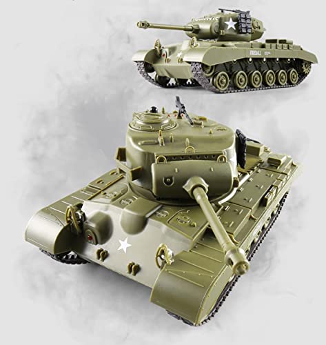 RC Tank M26 PerShing Vehículos militares para camiones RC Car Control remoto Militar tanque de batalla Juguete giratorio de 320 ° sonidos realistas Gran regalo para niños y niños (verde)