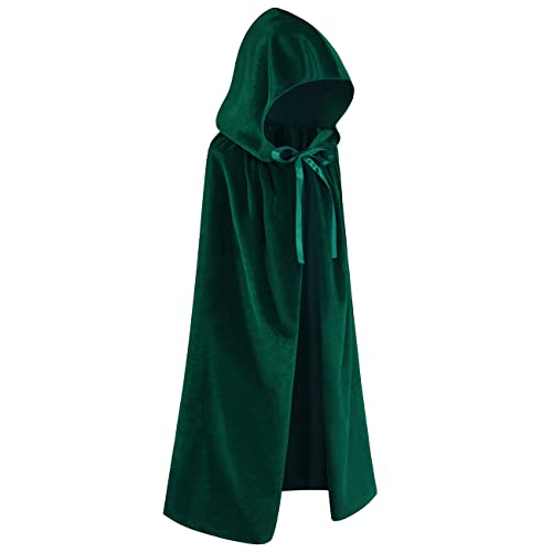 Regenboog Capa con capucha de terciopelo de 31.5 pulgadas, capa para niños y mujeres, capa de Navidad de Halloween, disfraces, mascarada, mago, bruja, vampiros (80 cm, verde)