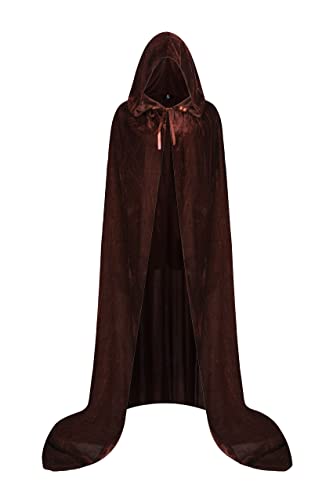 Regenboog Capa de terciopelo con capucha de 67 pulgadas, capa para adultos, disfraces de Navidad, Halloween, mascarada, mago, bruja, vampiros (170 cm, marrón)