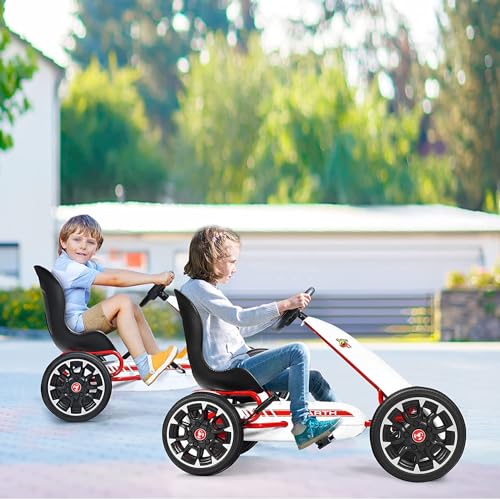 RELAX4LIFE Go Kart Pedales de Hierro con 4 Ruedas, Go Kart para Niños con Asiento Ajustable y Freno, para Niños de 3 a 8 Años (Blanco)