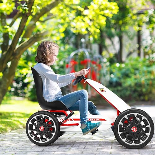RELAX4LIFE Go Kart Pedales de Hierro con 4 Ruedas, Go Kart para Niños con Asiento Ajustable y Freno, para Niños de 3 a 8 Años (Blanco)