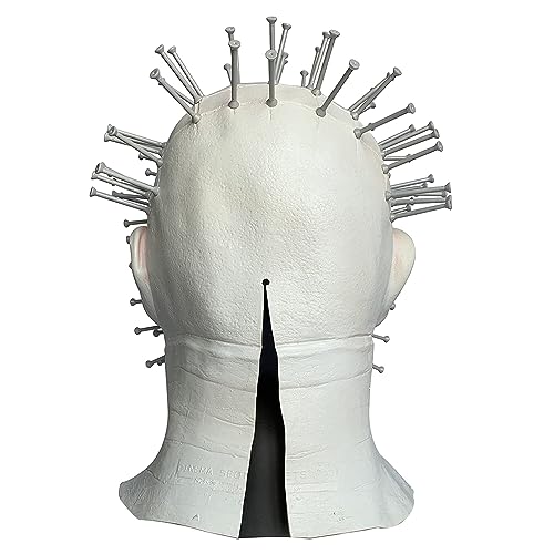 REVYV Máscara de látex con cabeza de alfiler de terror Hellraiser III realista, monstruo aterrador, Halloween, cosplay, accesorios de disfraz, blanco