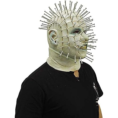 REVYV Máscara de látex con cabeza de alfiler de terror Hellraiser III realista, monstruo aterrador, Halloween, cosplay, accesorios de disfraz, blanco