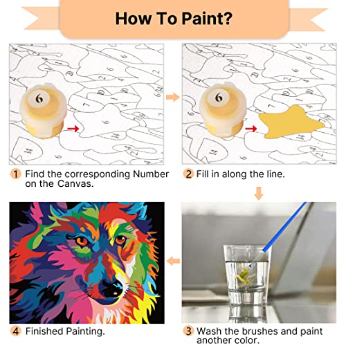 RIHE Sin marco, Pintura por Números para Adultos Lobo colorido Impresión de la lona Mural Decoración hogareña