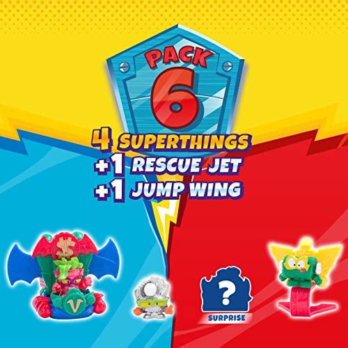 Rivals of Kaboom 8431618019597 Superthings Serie Rescue Force, Este Pack Incluye 4 Figuras coleccionables (1 capitán Plateado Sorpresa y un SuperThing con Efecto Cromado) + 1 Rescue Jet y 1 Jump Wing