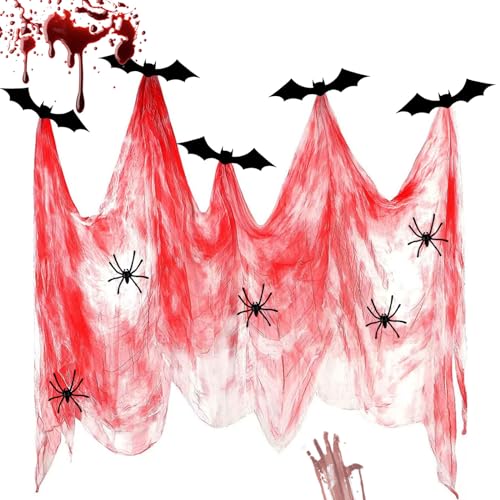 RobLuX Halloween Tela Aterradora 84,6 * 196,8 Pulgada Gasa de Halloween Decoración con Arañas Murciélagos Gasa Aterradora de Halloween para Casa Embrujada