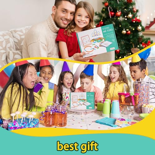 Rompecabezas de Montessori Juguete, Puzzles de Madera Educativos, 120 Piezas Palitos de Colores y Anillos con Tarjetas, Montessori Puzzle de Madera Regalo de Aprendizaje para Niños Niñas