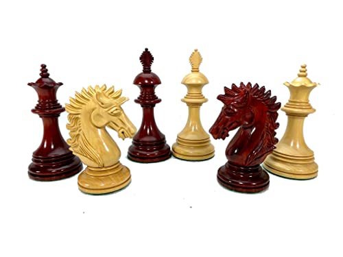 ROOGU Royal Valencia - Juego de figuras de ajedrez de lujo PADAUK de 4,5 pulgadas, hecho a mano, madera de la India
