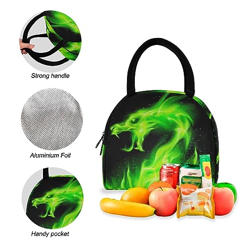 RPLIFE Juego de mochilas para niños con diseño de dragón de fuego verde brillante, impermeable, mochila escolar para niñas, mochila para niñas con lonchera, Dragón de fuego verde brillante, Talla