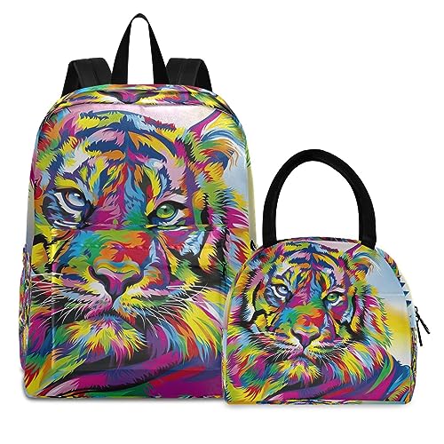 RPLIFE Tigers Head Mochilas y fiambreras impermeables con aislamiento, bolsa de almuerzo con mochila