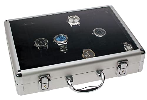 Safe 266-3 Caja para Guardar 18 Relojes - Caja para Relojes con Tapa de Cristal y cojín para Relojes extraíble