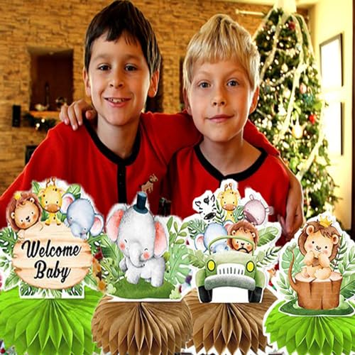 Sakiyrmai Decoraciones de Mesa Navideñas, Decoraciones para Fiestas de Cumpleaños para Niños, Niños y Niñas, Adultos, Centros de Mesa de Panal 3D, Baby Shower, Animales de la Selva-9 Piezas