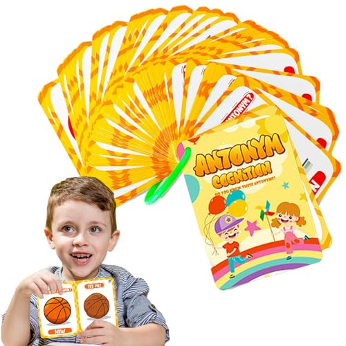 Samuliy Tarjetas antónimas - 50 hojas de tarjetas educativas para niños, juguetes Montessori para niños, niños y niñas de 3 a 6 años, actividades de aprendizaje, juguetes educativos, aprendizaje