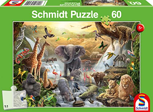 Schmidt Spiele-Tiere 56454 Animales en África, Puzzle Infantil de 60 Piezas, Rompecabezas, Normal