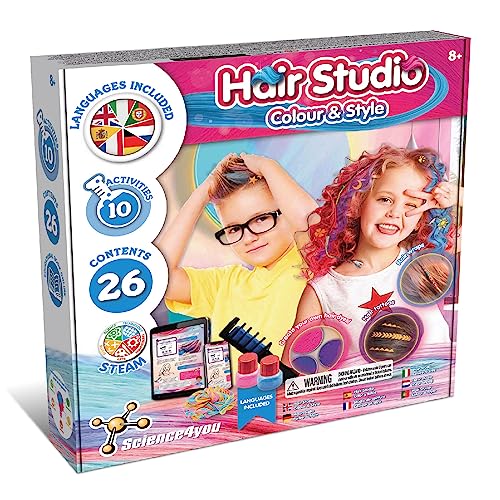 Science4you Hair Studio - Tizas para el Pelo para Niña, 10+ Actividades, Juegos y Juguetes para Niña 8+ años para hacer Mechas en el Pelo, Tatuajes de Pelo y Trenzas, Regalos para Niña y Niño 8+ años