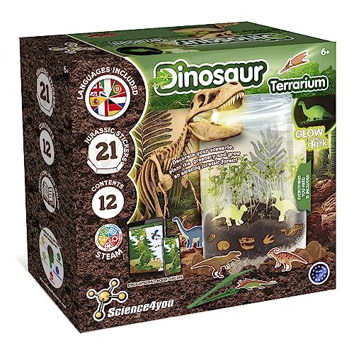 Science4you Terrario de Dinosaurios - Kit de Terrario con Juguetes de Dinosaurios para Niños 6+ años, CREA un Ecosistema Cerrado, 21 Pegatinas Jurásicas, Juegos y Regalos para Niños y Niñas 6+ años
