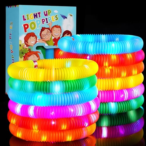 SCIONE 12 Pack Tubos Luminosos Pop Juguetes Sensoriales para Niños Habilidades Motrices Tubo Pop Luminoso LED Brillar en Oscuridad Artículos de Fiesta Juguetes Rellenos de Medias para Regalos