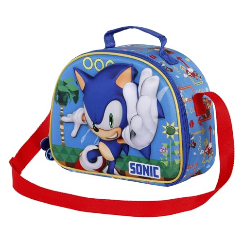 Sega-Sonic Faster-Bolsa Portamerienda 3D, Azul, 25.5 x 20 cm