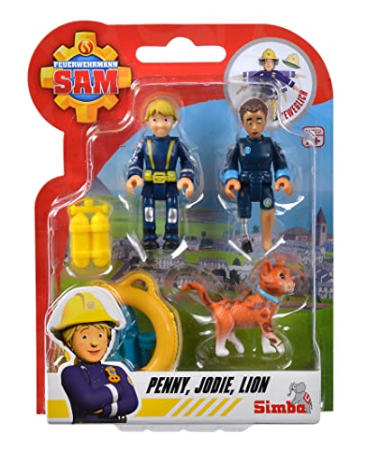Selección: Simba – Juego de figuras de Sam bombero – Pack doble con animal – Serie 4 – Figura de acción Norman Steele Penny (Penny; Jodie; León)