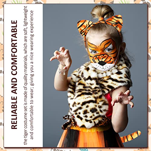Set de Disfraces de Animal para Niño Accesorios de Disfraz de Leopardo y Tigre Falda de Tutú Adornada Diadema de Oreja Cola Pajarita Nariz para Carnaval Cosplay Navidad, 5 Piezas (Tigre)