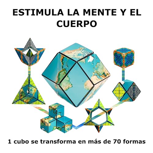 Shashibo Rompecabezas para Niños - Premiado Cubo Magnético Patentado con 36 Imanes de Tierras Raras - Asombroso Rompecabezas 3D – Juguete para Adultos Cubo Shashibo con más de 70 Formas (Earth)