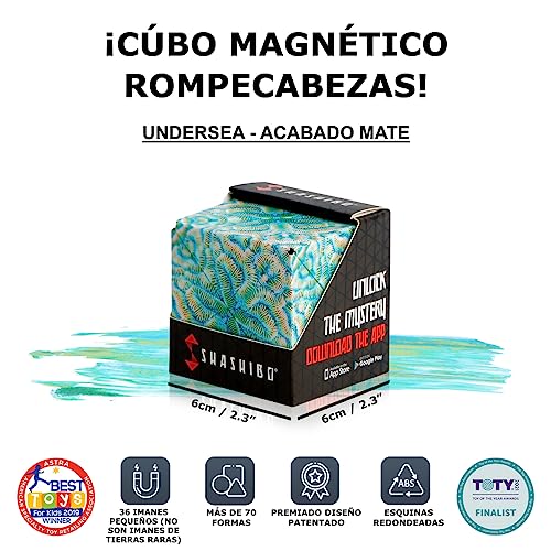 Shashibo Rompecabezas para Niños - Premiado Cubo Magnético Patentado con 36 Imanes de Tierras Raras - Asombroso Rompecabezas 3D – Juguete para Adultos Cubo Shashibo con más de 70 Formas (Undersea)