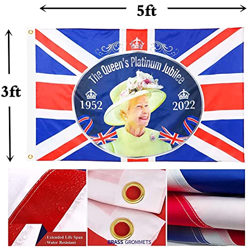 SHATCHI 150 cm x 91 cm Queens Platinum Jubilee Banner Poster Union Jack Flag con decoraciones de fiesta británica de Su Majestad, PJ1020
