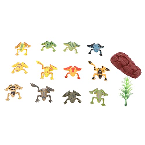 Shipenophy Figuras de ranas, material de PVC impermeable, juego de juguetes anfibios, respetuoso con el medio ambiente, buena elasticidad con hierba falsa y piedra para la educación temprana