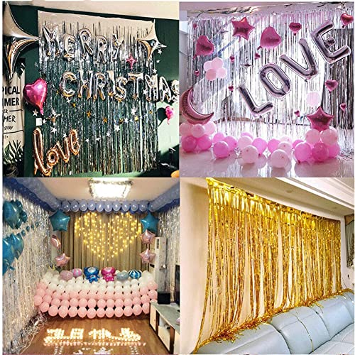 SHTGOI 2 cortinas de oropel metálico, cortina de oropel, cortina con flecos, cortina de lluvia, decoración para cumpleaños, boda, fondo, decoración de escenario, 1 x 4 m, color dorado