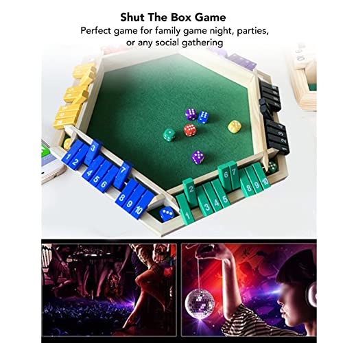 Shut The Box Juego de Dados para 1 a 6 Jugadores, Versión de Mesa de Madera de 6 Caras de Colores Juegos Shut The Box Game con 12 Dados para Regalos de Fiesta en el Aula