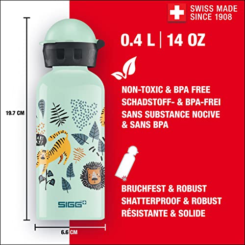 SIGG Jungle TZZ Cantimplora infantil (0.4 L), botella para niños sin sustancias nocivas y con tapa hermética, cantimplora ligera de aluminio