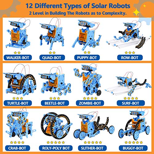 Sillbird Juguetes Robots Solares para Niños, 12 en 1 Accionamiento Dual Solar y de Batería, Kit de Experimentos Educativos Stem Building Scienc, Regalo para niños y niñas de 8 a 12 años (190 Piezas)