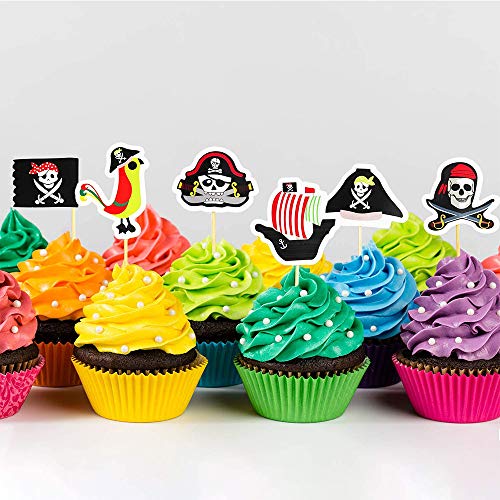 Simon Lee Woodham 48 piezas Toppers de Pastel Pirata, Toppers Decoraciones de Pastel de Pirata, Cumpleaños de Niños, Halloween, Decoraciones de Foto y Accesorios, Decoración de Fiesta