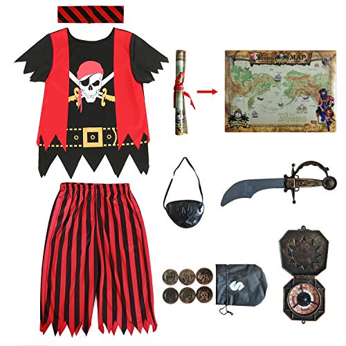 Sincere Party Disfraz de Pirata de Fiesta sincera para niños, Juego de rol Pirata, Juego Completo de 8 Piezas para niños y niñas 7-8 años