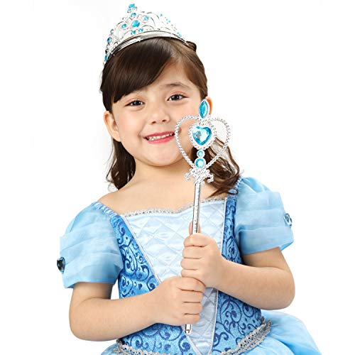 Sincere Party Vestido elegante de princesa Cenicienta de lujo para niñas con tiara y varita para niñas Halloween, carnaval, fiesta de cumpleaños Dress Up 5-6 años